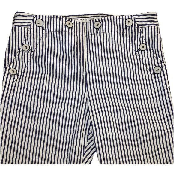 TRINA TURK Lyric Theatre Pants Seersucker Blue/White MidRise Straight Leg Size 6 - Picture 4 of 11